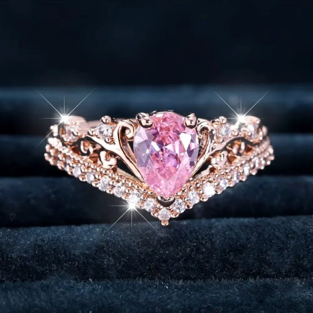 NEW 14k Rose Gold Pink Sapphire Pear Cut Diamond Ring Tear Drop Ring